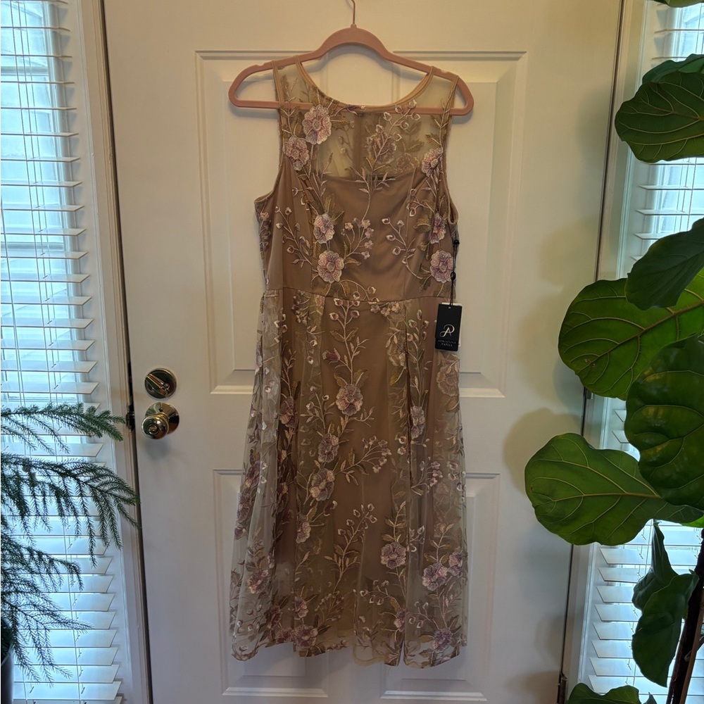 Adrianna Papell Blush/Mauve lining Embroidered Dress